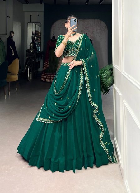 LNB1447 Georgette With Thread Embroidery Work Lehenga With Blouse Dupatta Wholesale In India